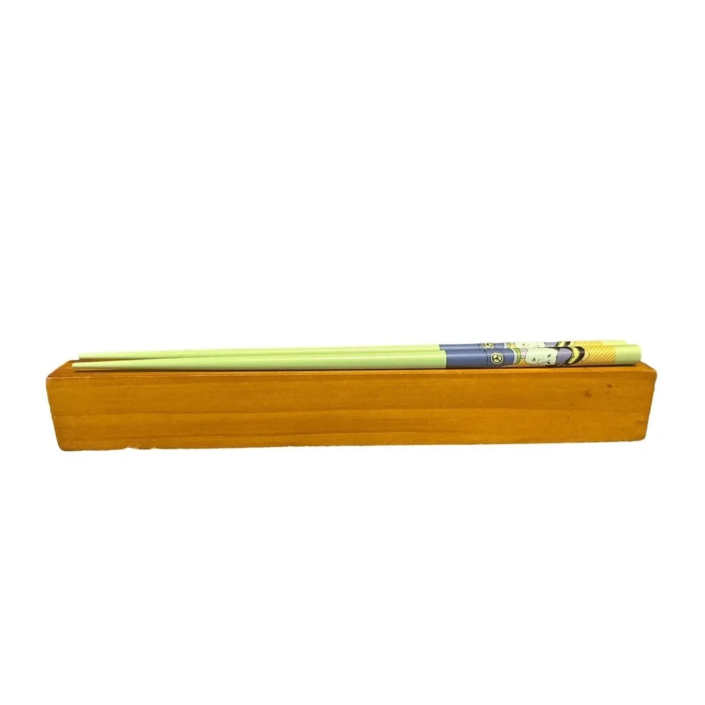Genji Japanese Chopsticks Wooden Sliding Case Green Character Design Reusable